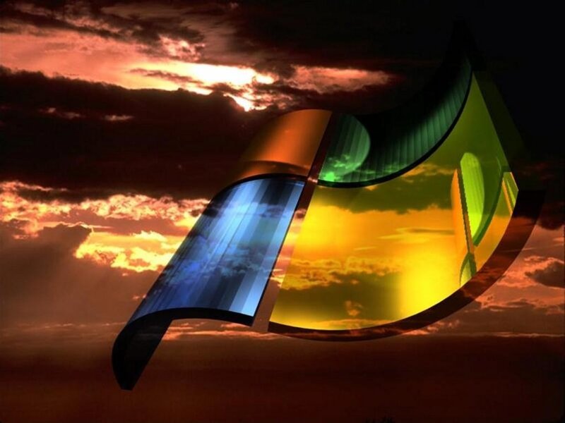Windows logo at sunset