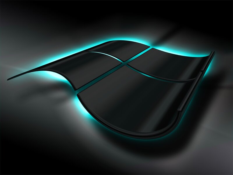 Windows Logo — Black, Dramatic, 3d Render, Glow, Dark Background