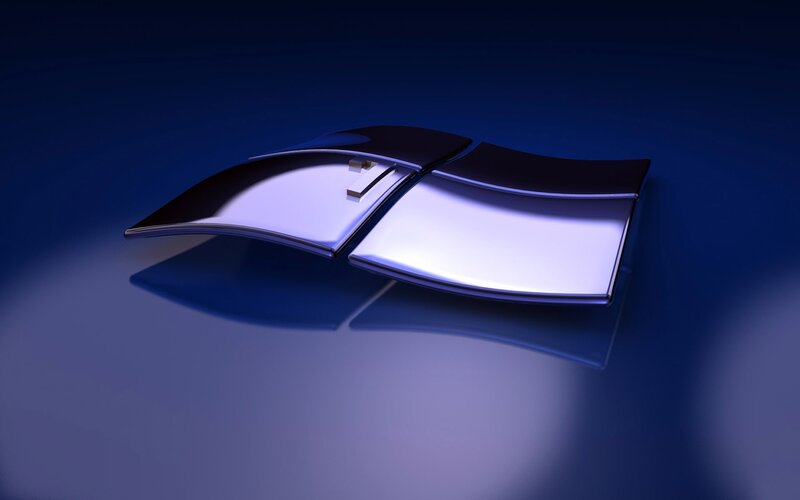 Windows Logo — Blue, Dramatic, 3d Render, Reflection, White