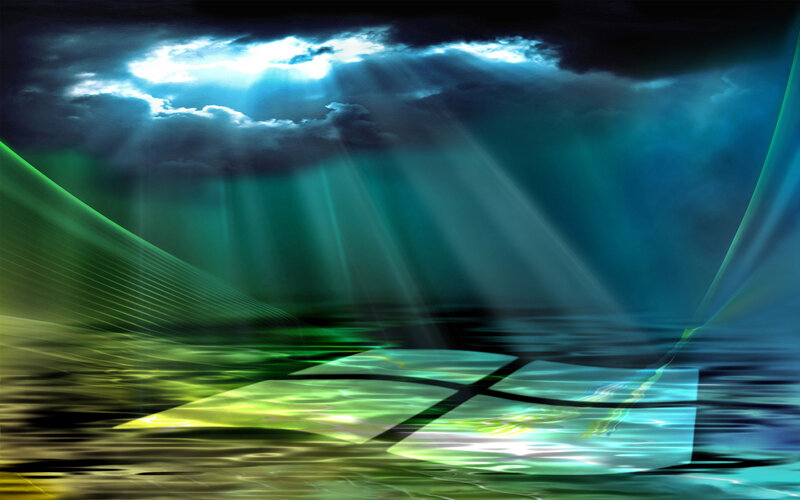 Windows Logo in Water — Blue, Dramatic, Digital Art, Clouds