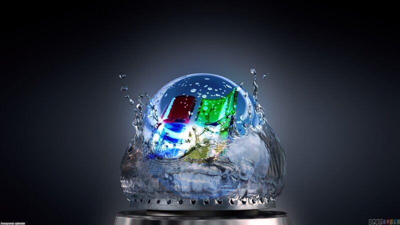 Windows Logo in Water — Blue, Dramatic, Digital Art