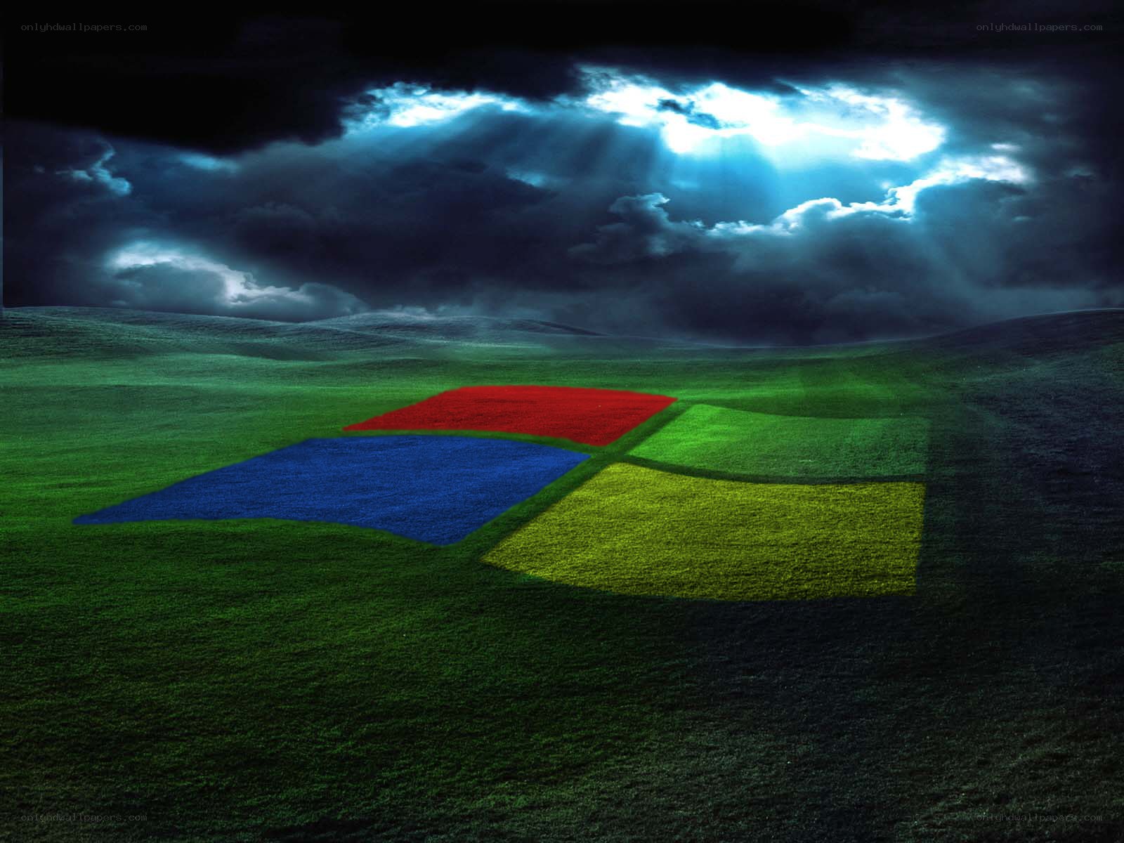 Windows logo on a green field
