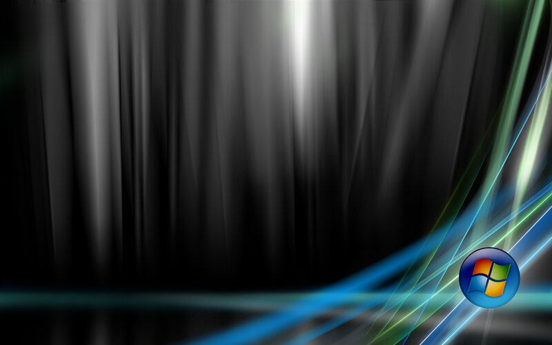 Windows Logo on Abstract Background — Black, Dynamic, Digital Art, Light Streaks, Blue, Green