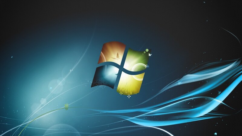Windows Logo on Abstract Background — Blue, Serene, Digital Art, Light Streaks, Grass