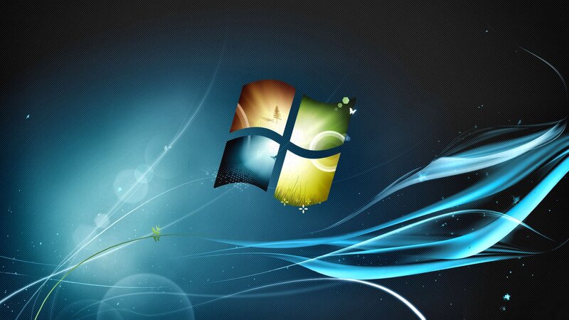 Windows Logo on Abstract Background — Blue, Serene, Digital Art, Light Streaks
