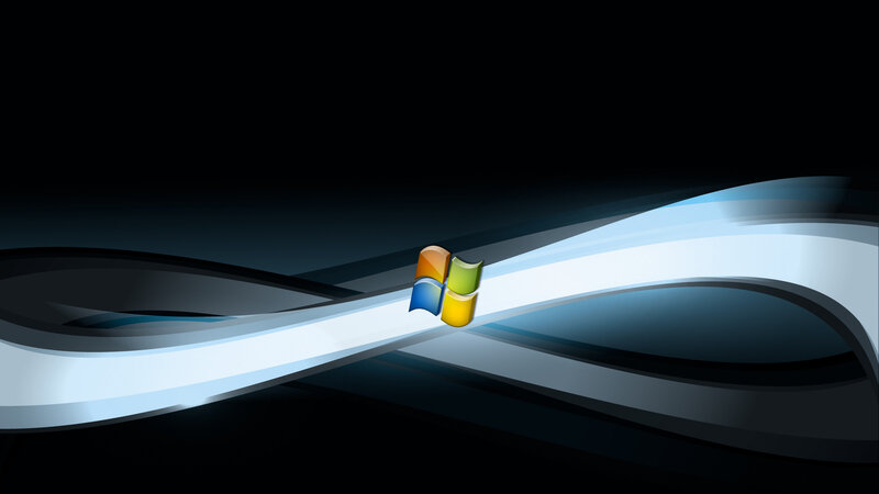 Windows Logo on Abstract Waves — Black