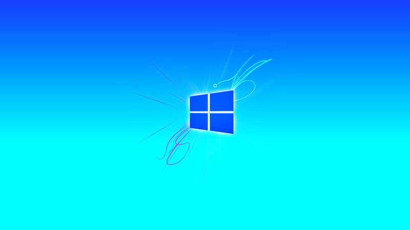 Windows Logo on Blue Background — Calm, Digital Art, Light Rays