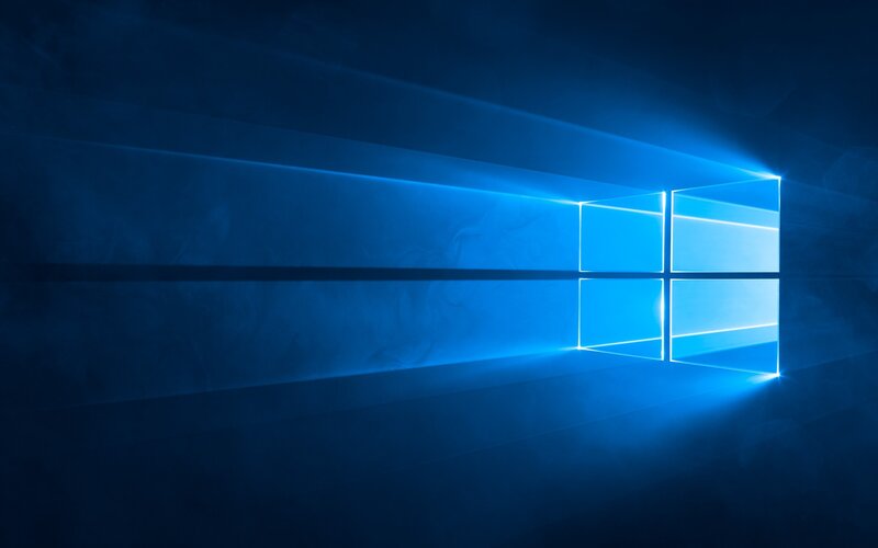 Windows Logo on Blue Background — Dramatic, Digital Art, Light Beams