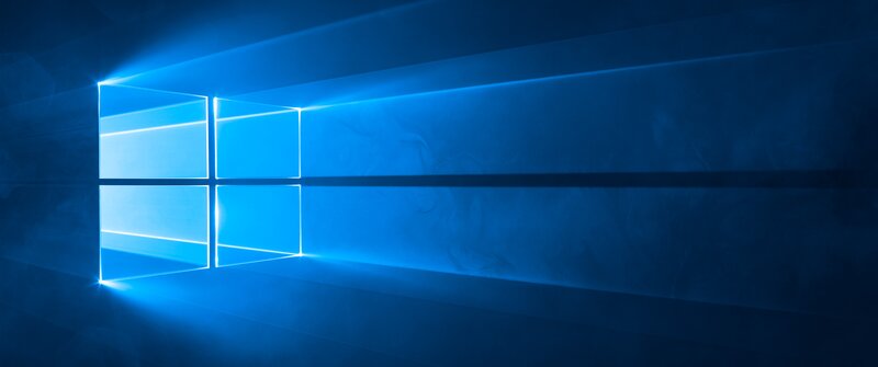 Windows Logo on Blue Background — Dramatic, Digital Art, Light Beams, Window Pane