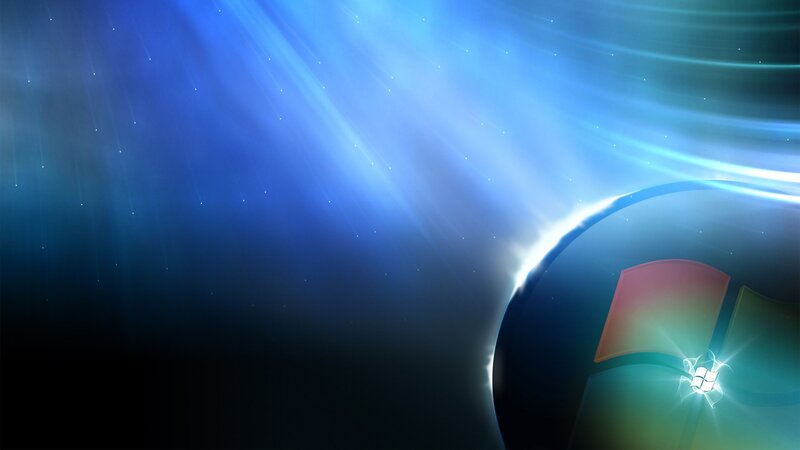 Windows Logo on Blue Background — Dramatic, Digital Art, Light Rays