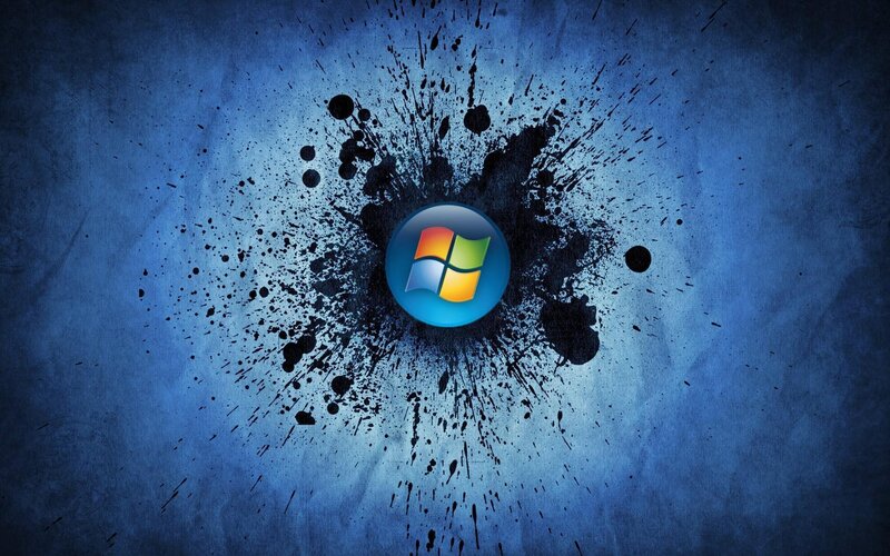 Windows Logo on Blue Background — Dramatic, Digital Art, Splatter