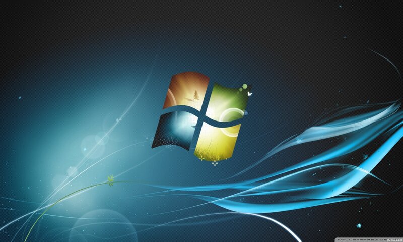 Windows Logo on Blue Background — Serene, Digital Art, Blue Waves