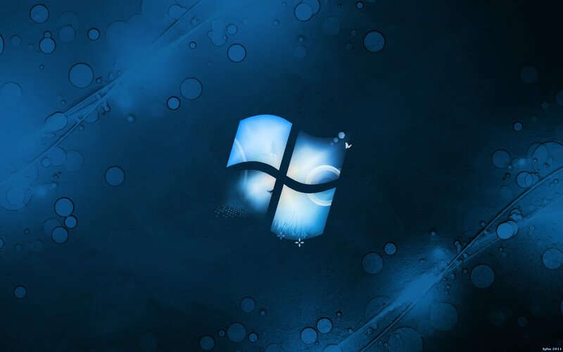 Windows Logo on Blue Background — Serene, Digital Art, Bubbles, Light Streaks