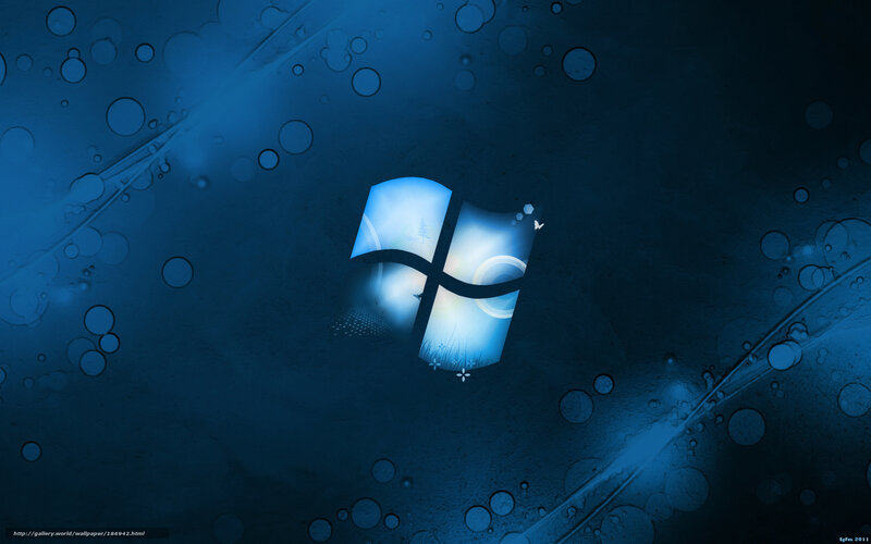 Windows Logo on Blue Background — Serene, Digital Art, Bubbles