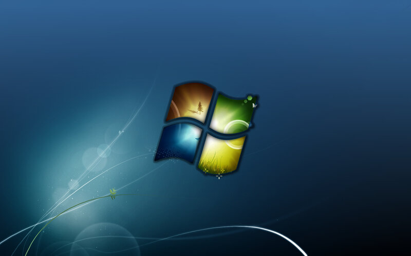 Windows Logo on Blue Background — Serene, Digital Art, Grass, Trees