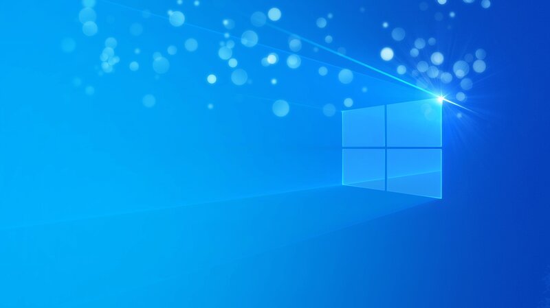 Windows Logo on Blue Background — Serene, Digital Art, Light Rays, Bokeh Effect