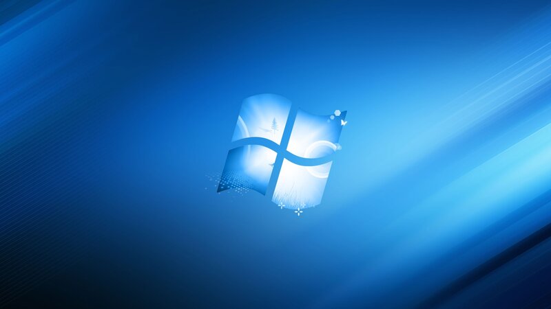 Windows Logo on Blue Background — Serene, Digital Art, Light Rays, Snowflakes