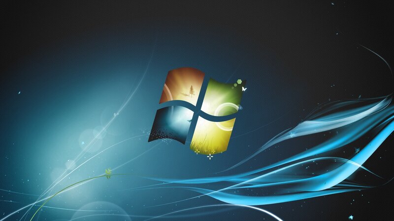 Windows Logo on Blue Background — Serene, Digital Art, Light Streaks, Grass