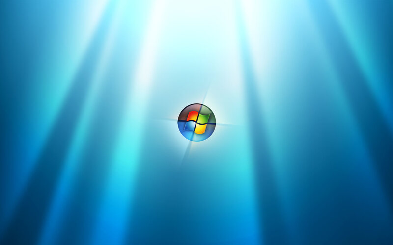 Windows Logo on Blue Background — Serene, Light Rays