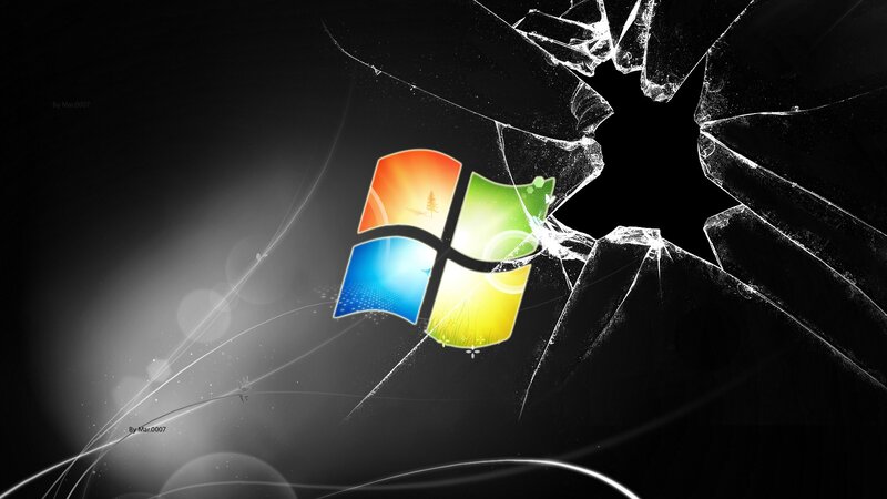 Windows logo on cracked glass