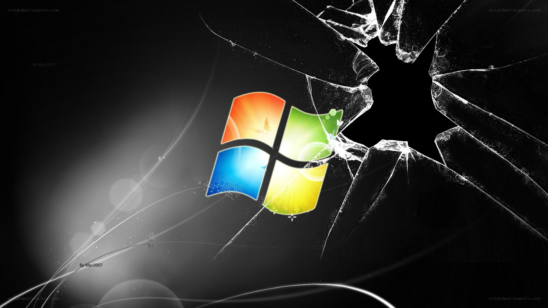 Windows logo on cracked glass