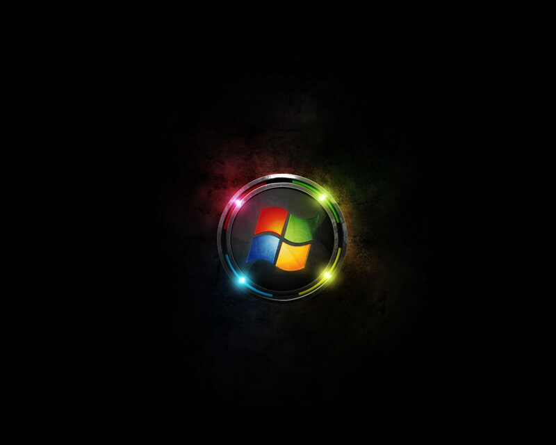 Windows Logo on Dark Background — Black, Dramatic, Digital Art, Glow, Circle