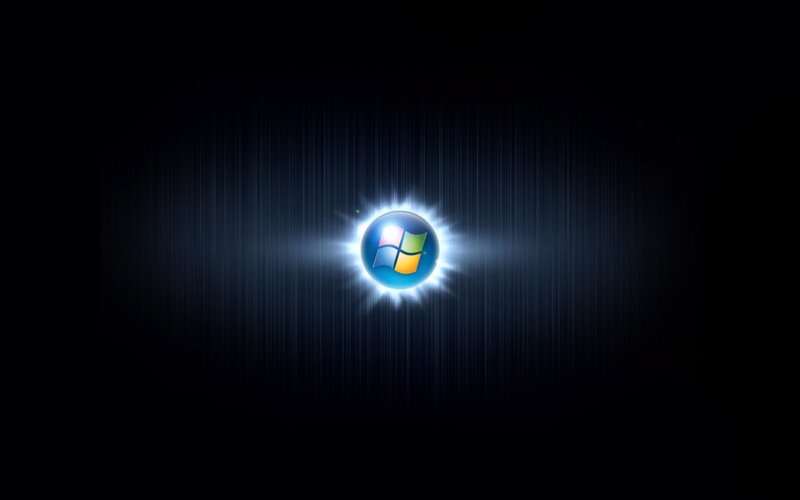 Windows Logo on Dark Background — Black, Dramatic, Digital Art, Light Rays, Blue