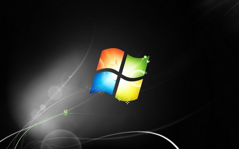 Windows Logo on Dark Background — Black, Dramatic, Digital Art, Light Streaks
