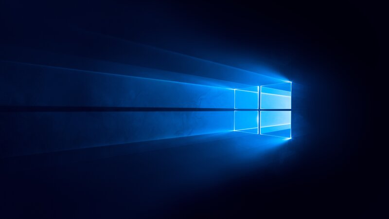 Windows Logo on Dark Background — Blue, Dramatic, Digital Art, Blue Light