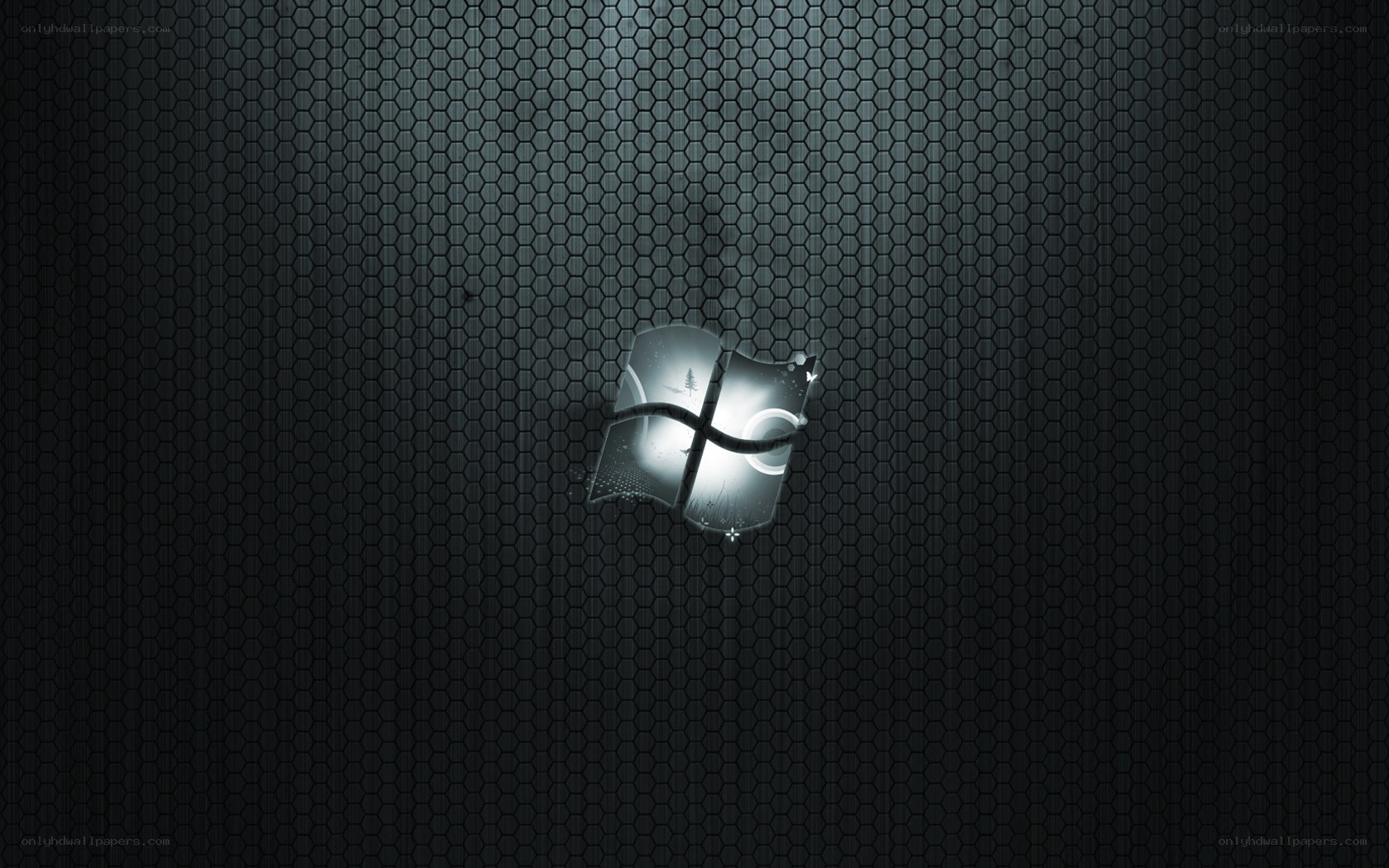 Windows logo on dark hexagonal background
