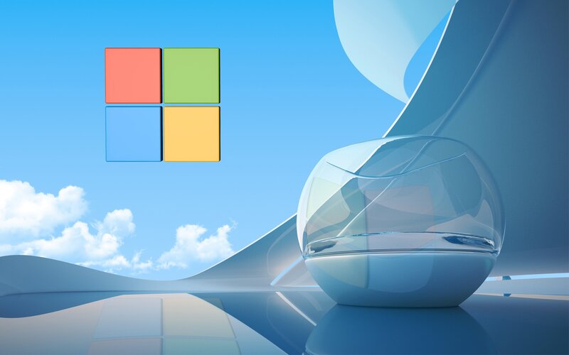 Windows logo on futuristic landscape