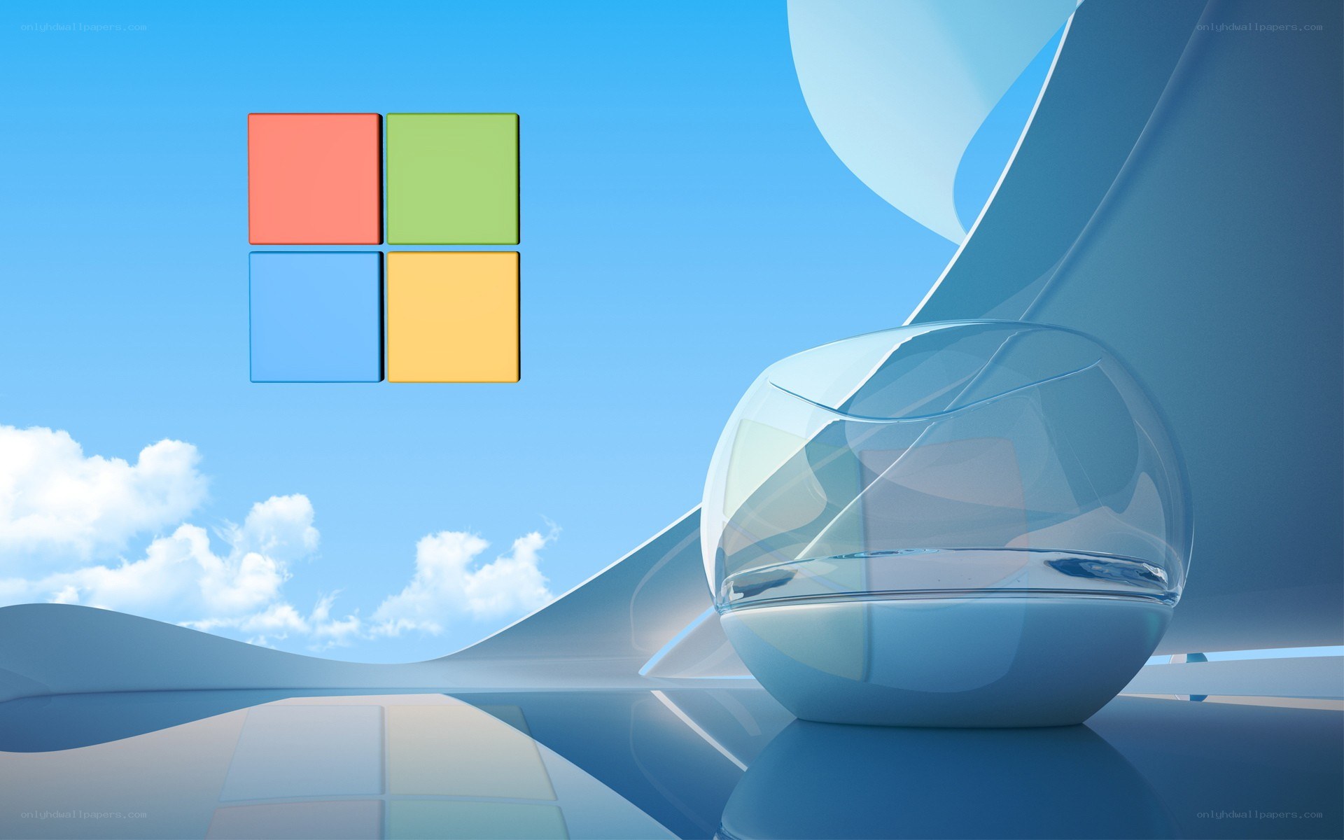 Windows logo on futuristic landscape