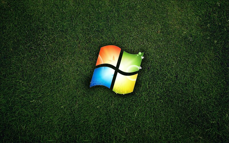 Windows logo on grass