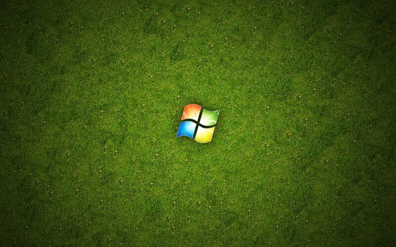 Windows Logo on Grass — Green, Calm, Digital Art