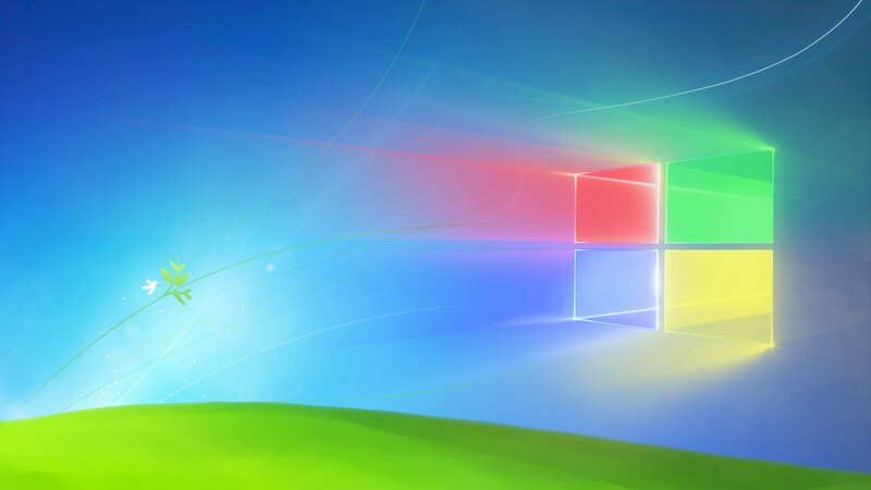 Windows Logo on Landscape — Blue