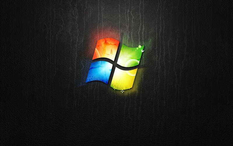 Windows Logo on Leather — Black, Dark, Digital Art, Leather Texture, Light Glow