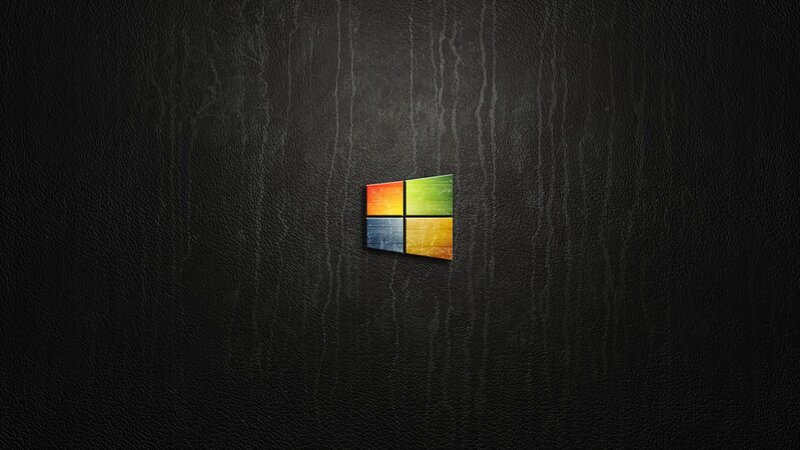 Windows Logo on Leather — Black, Minimalist, Digital Art, Orange