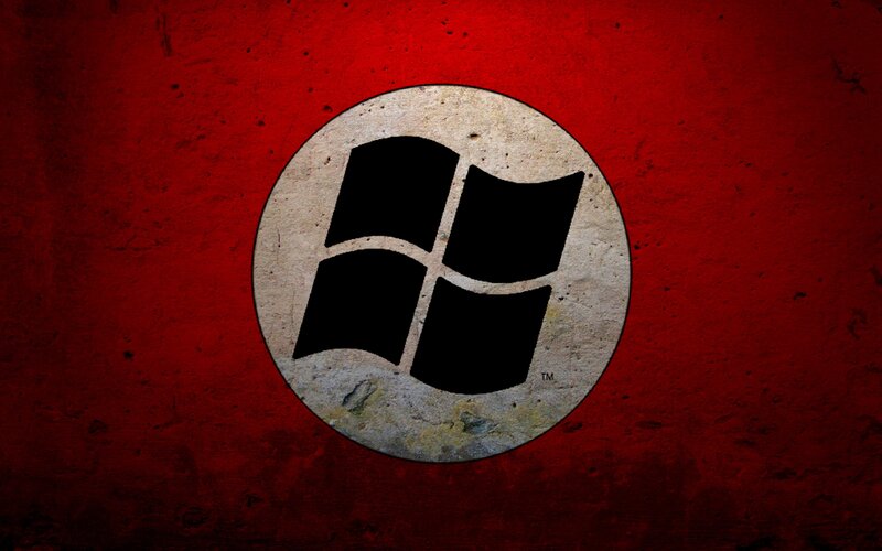 Windows Logo on Red Wall — Dramatic