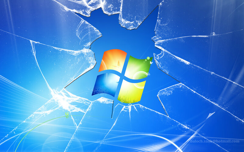 Windows Logo on Shattered Glass — Blue