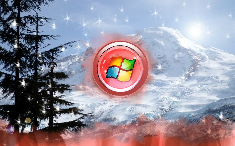 Windows logo on snowy mountain