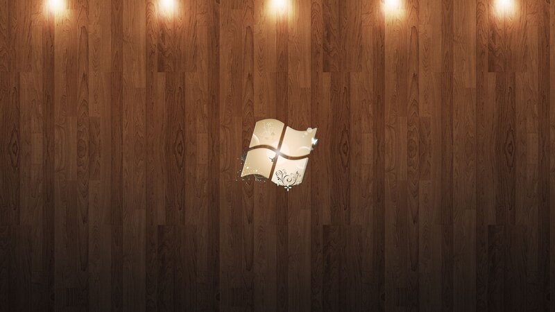 Windows Logo on Wood — Brown, Calm, Digital Art, Wood Wall, Lights