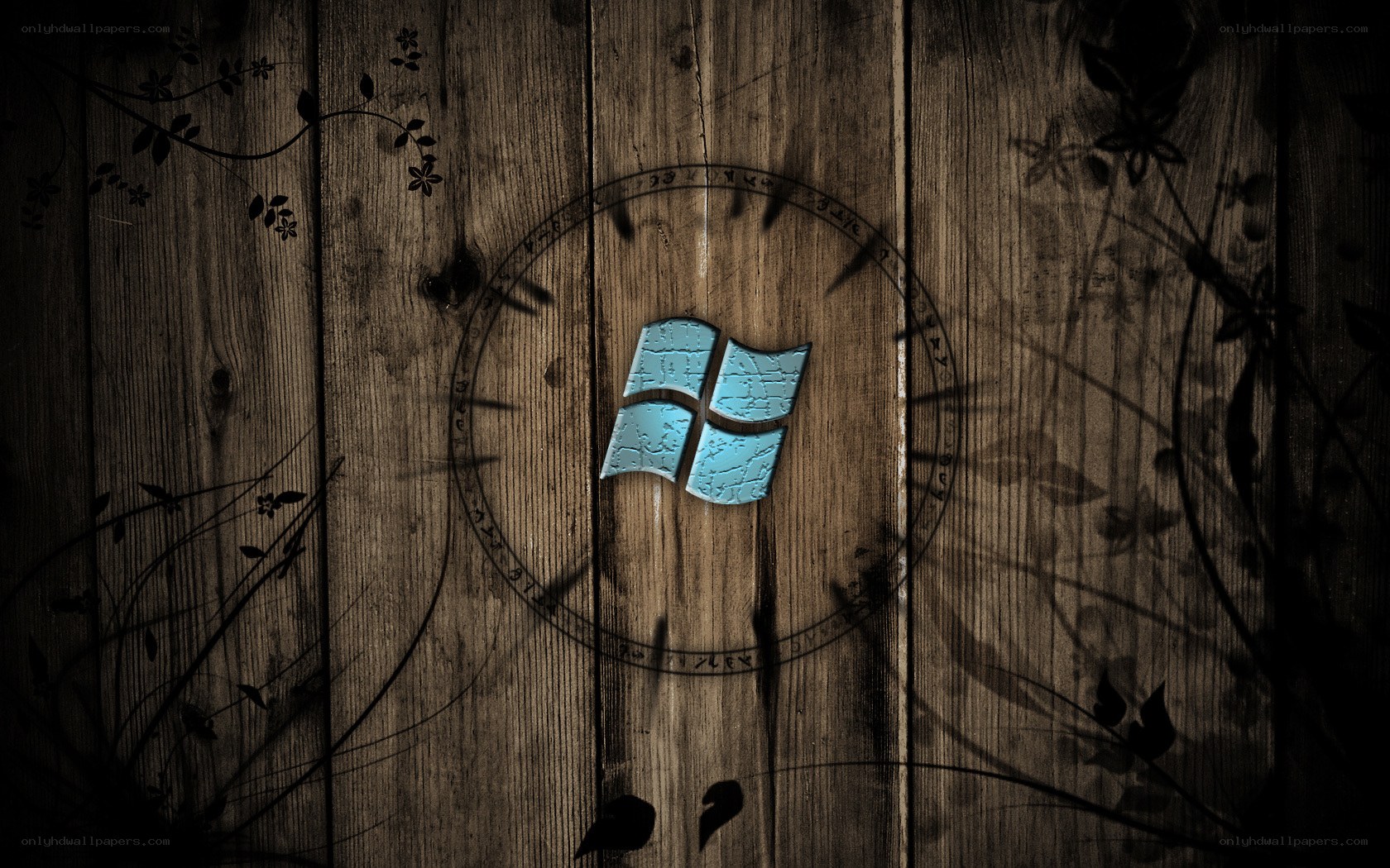 Windows logo on wooden wall