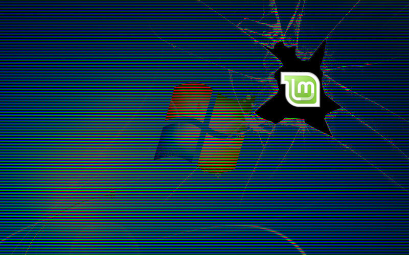 Windows logo shattered by Linux