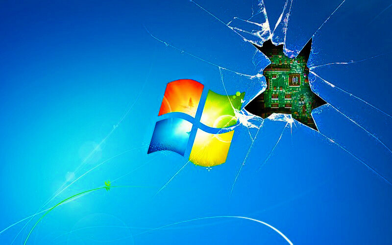 Windows logo with cracked screen