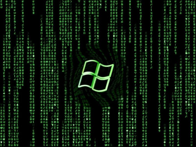 Windows logo with digital rain