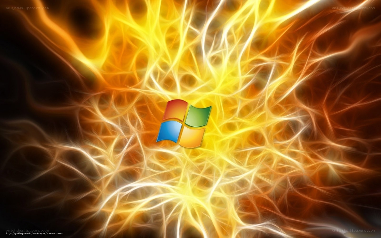 Windows logo with fiery background