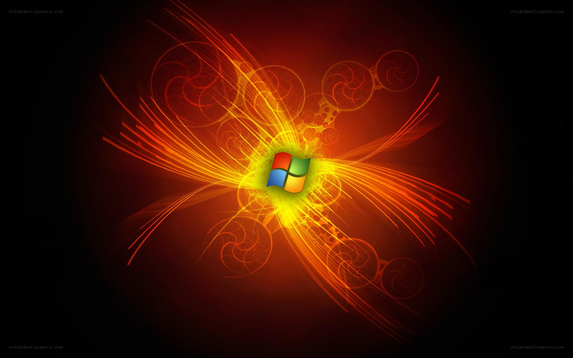 Windows logo with fiery energy