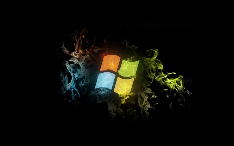 Windows logo with fire and smoke