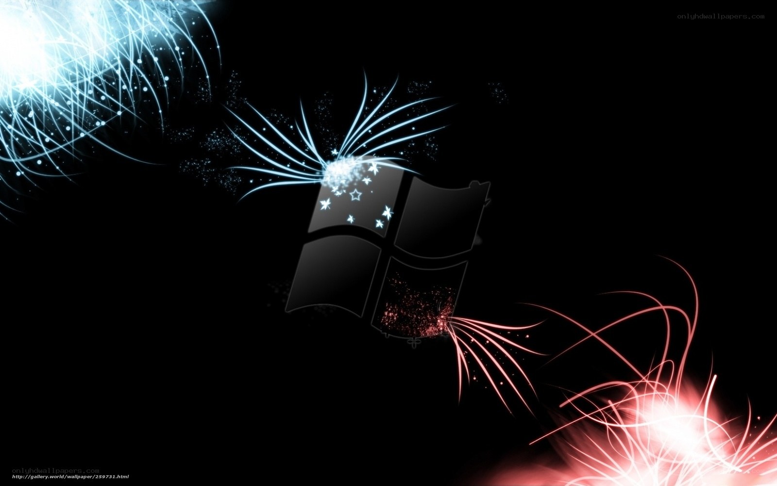 Windows logo with fireworks
