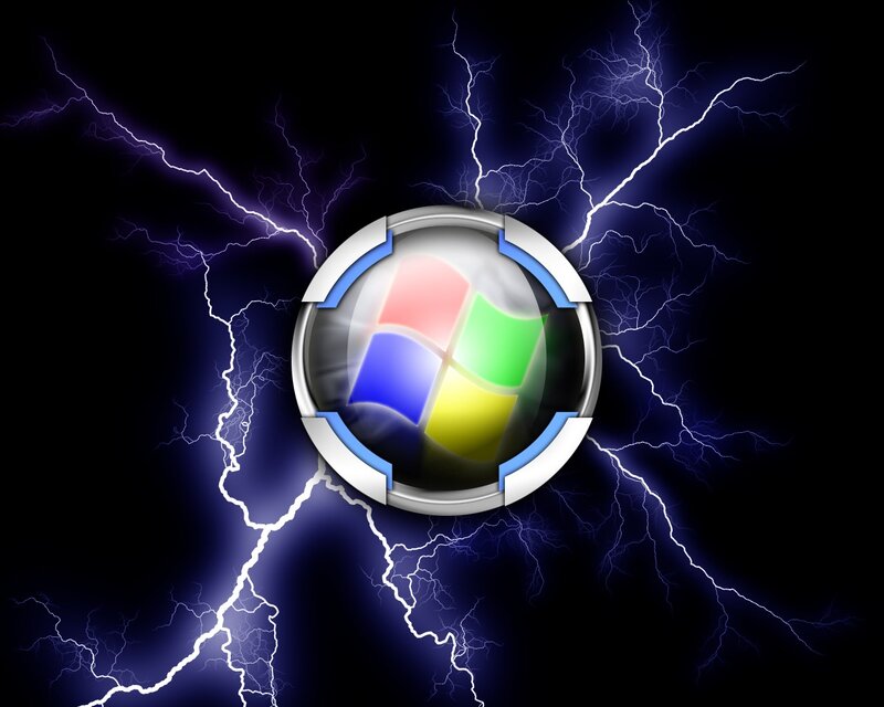 Windows Logo with Lightning — Black, Dramatic, Digital Art, Circle